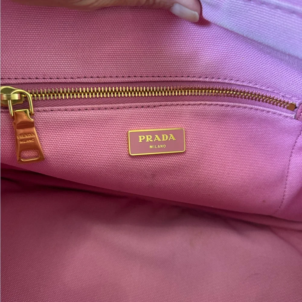 💯Authentic PRADA CANAPA Pink Canvas Logo Tote - Picture 12 of 17
